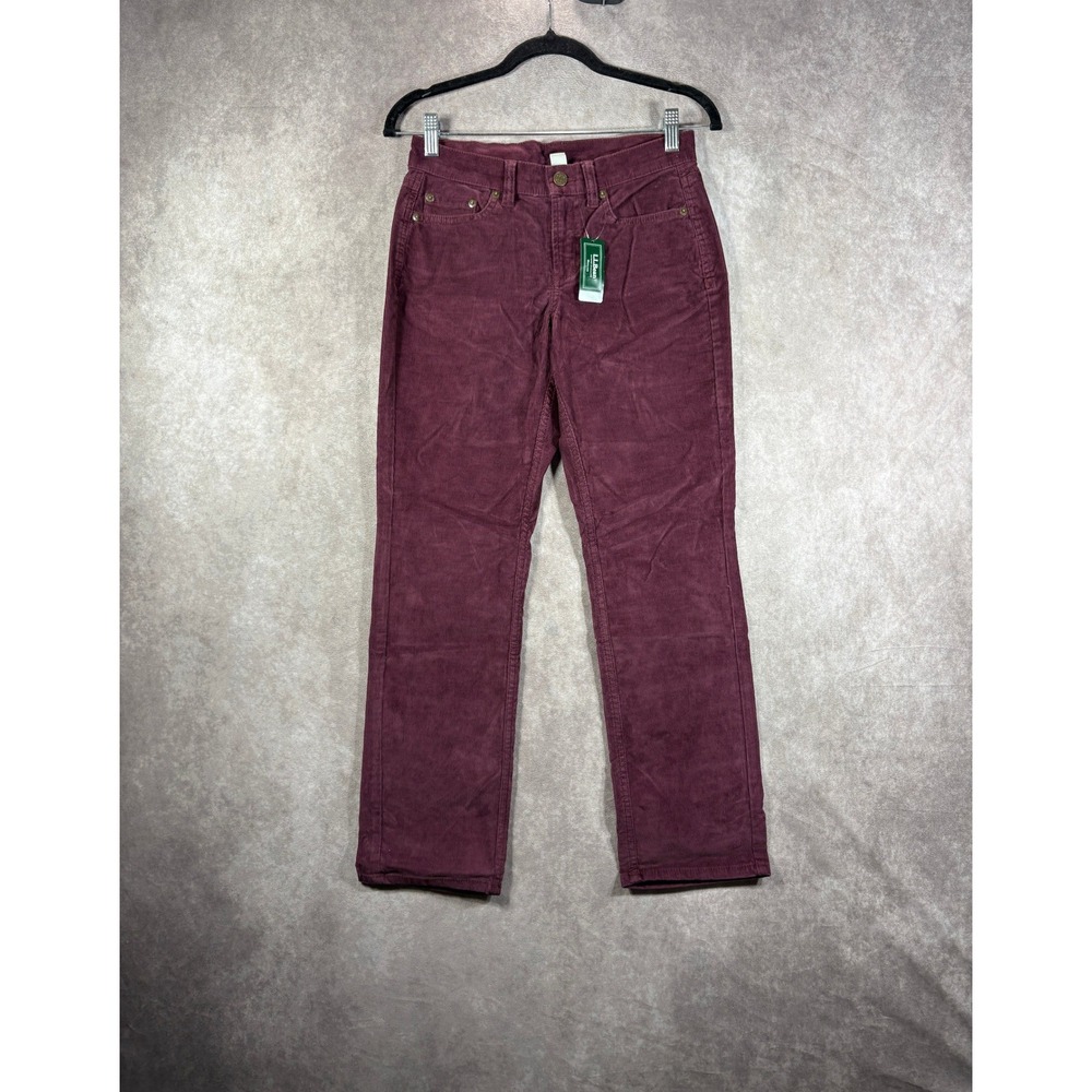 L.L. Bean Corduroy Pants Women 2 PET Burgundy Favorite Fit Straight Leg Stretch